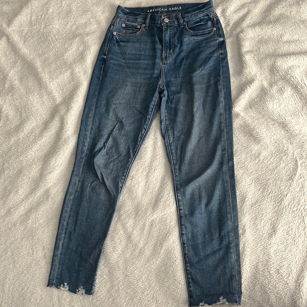 AE Distressed Ankle Mom Jeans